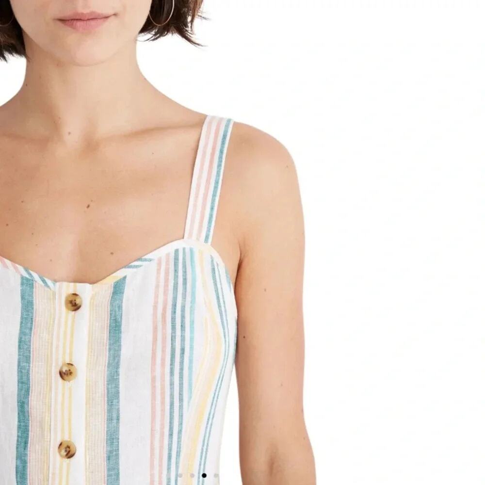 Madewell Linen Fitted-Bodice Midi Dress in Stripe Size 0 - Picture 5 of 11
